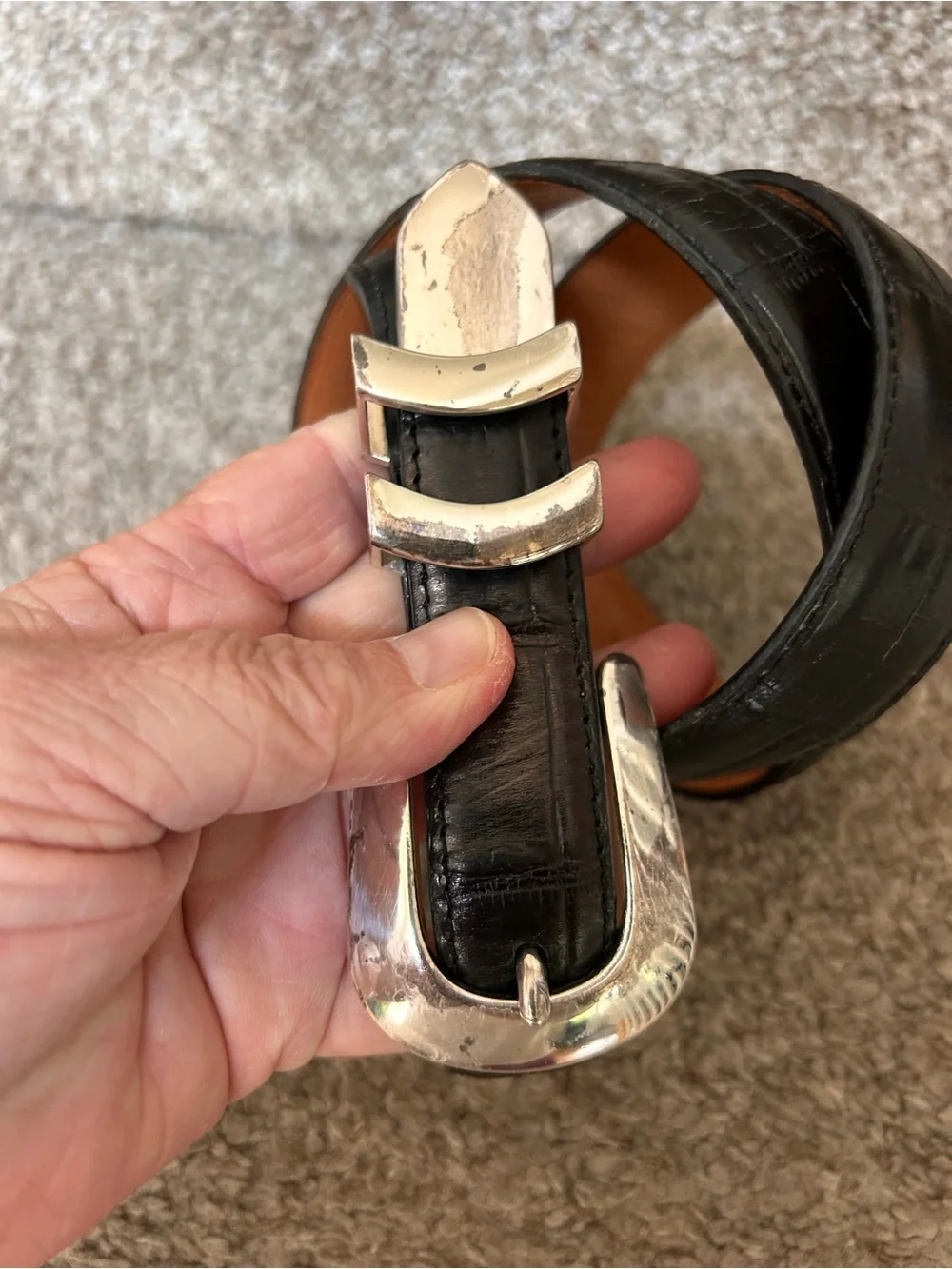 Onyx by Brighton Made in USA w Italian Calfskin Western Silver Belt. SZ 38.